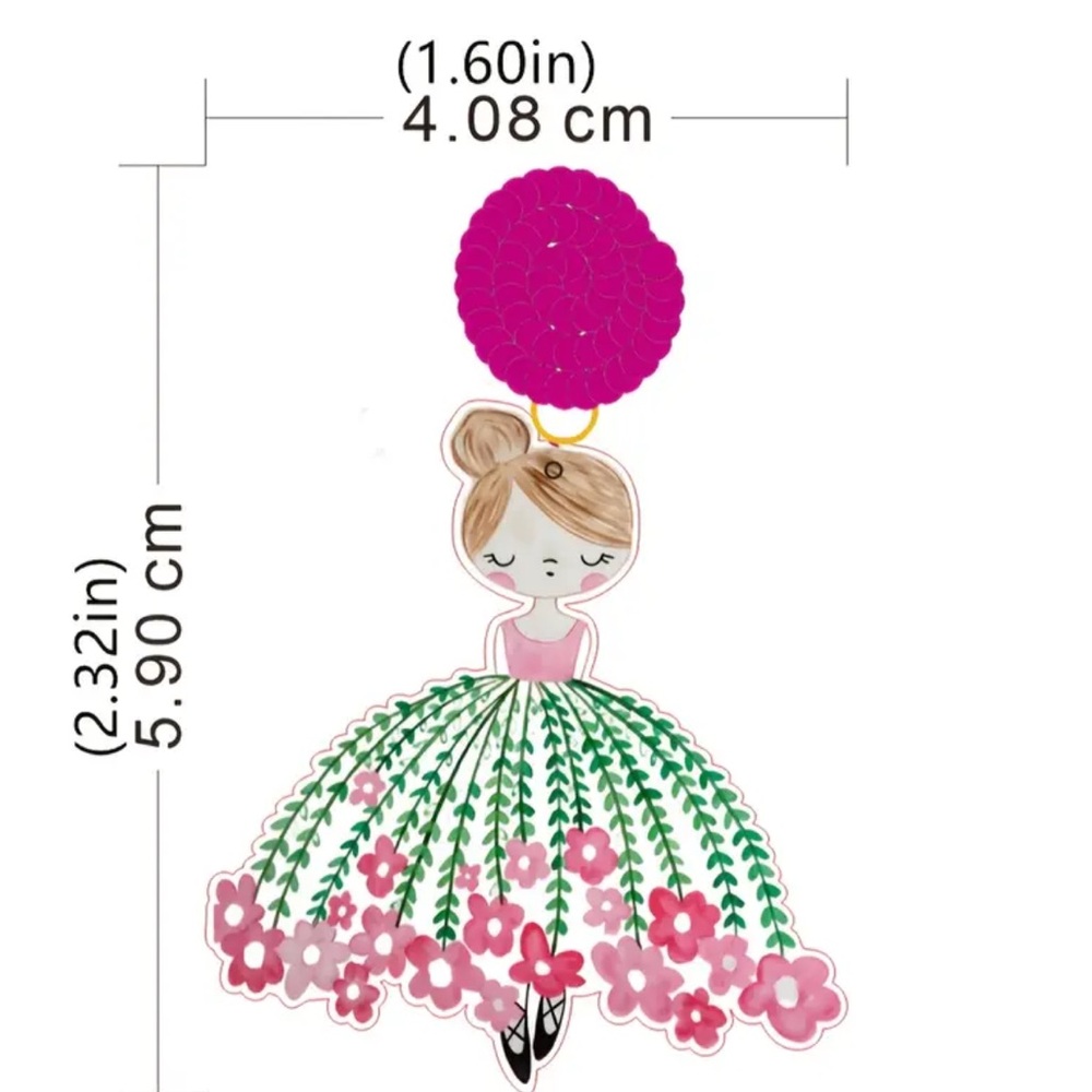 Pink and Green Floral Ballerina Earrings - Picture 2 of 3